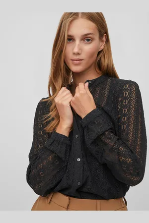 VILA Button Down Long Sleeve Jersey Lace Blouse36