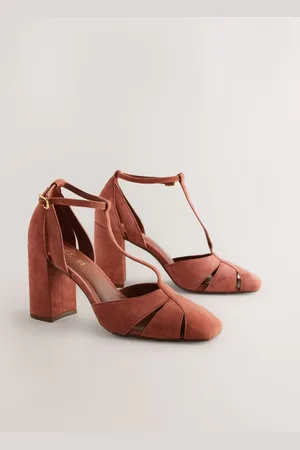 Next Forever Comfort Leather Round Toe Cut Out T-Bar Block Heel Shoeseu385