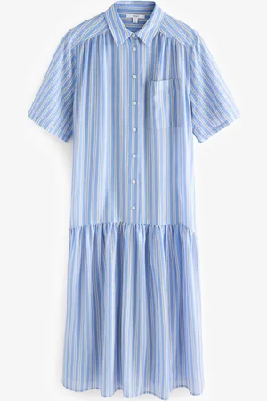 Next Short Sleeve Drop Waist 100% Cotton Maxi Shirt Dress34