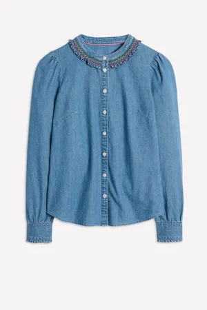 Boden Smocked Neck Denim Shirt36