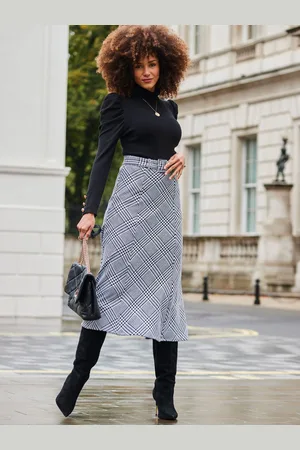 Sosandar Dogtooth Tryk Belted Midi Skirt38