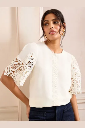 Love & Roses Crew Neck Lace Short Sleeve Blouse38