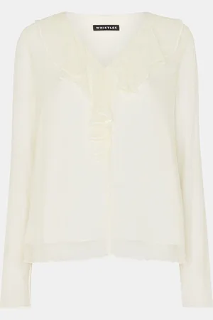 Whistles Ruffle Collar Detail White Blouse44