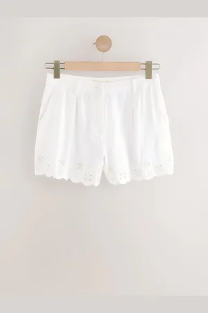 Next Scalloped Hem Embroidered Linen Rich Shorts48lang
