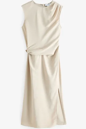 Next Ruched Drape Gold Hardware Midi Dress42høj