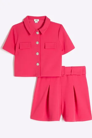 River Island Girls 100% Cotton Scuba Belted Shorts Set122128cm