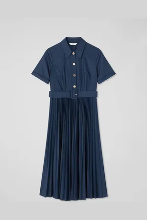 LK Bennett Cally Spring Pleated Cotton Shirt Dress40