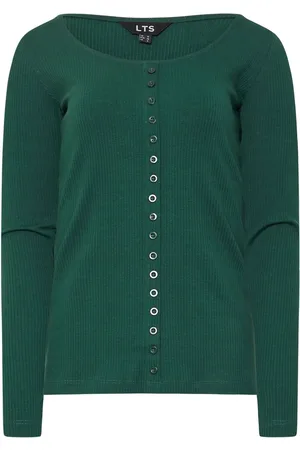 Long Tall Sally Long Sleeve Button Through Ribbed T-Shirt40 Høj