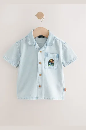 Next Short Sleeves Revere Collar Denim Backprint 100% Cotton Shirt (3mths-7yrs)110116cm
