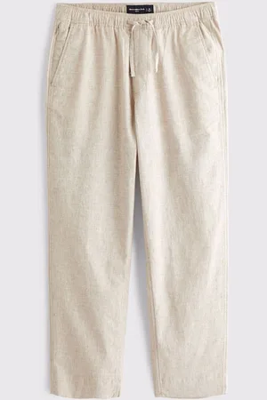 Abercrombie & Fitch Cream Loose Linen Trouserslarge