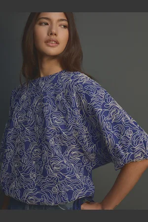 Next Puff Sleeve Cornelli Detail Drawstring Top38