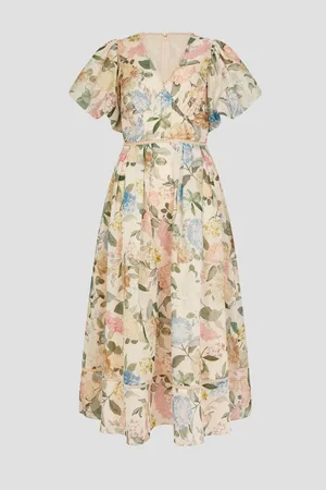 Monsoon Agnes Floral Puff Sleeve Midi Dress50