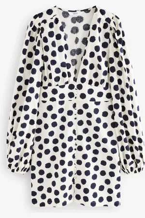 Next 100% Bomuld Langærmet Blouson Sleeve Waisted Mini Kjole36