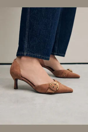 Next Forever Comfort Læder Point Toe Eyelet Buckle Kitten-hæl Sko6