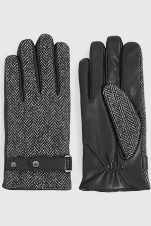 Reiss Vaughn Leather And Wool-Blend Herringbone GlovesL