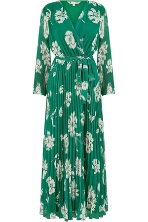 Yumi Floral Print Pleated Wrap Long Sleeve Dress44