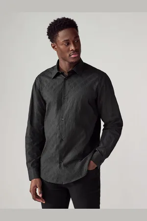 Armani Exchange Mono Logo Jacquard Black 100% Cotton ShirtS