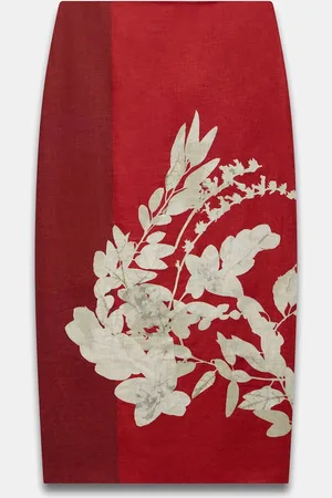 mint&berry Floral Print Pencil 100% Linen Skirt40
