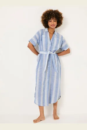 Fat Face FatFace Beachwear 100% Cotton Stripe Maxi Shirt Dress34kort