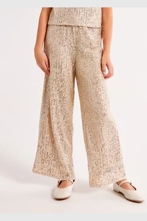 Abercrombie & Fitch Sequin Gold Occasion Party Wide Leg Trousers13 - 14 år (158 - 164cm)