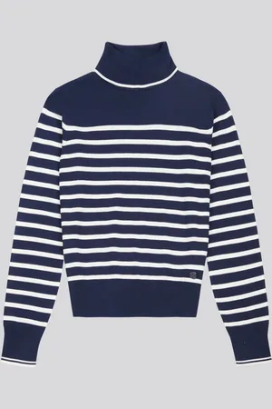 U.S. Polo Assn. U. S. Polo Assn. Womens Blue Striped Roll Neck Fine Knit JumperXL