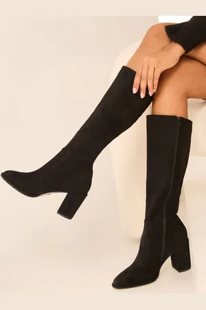 Lipsy London Block hæle Knee High Kunstigt ruskind støvle