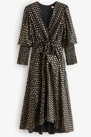 Jolie Moi Metallic Spot Print Puffy Sleeve Maxi Dress40