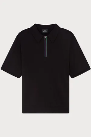 Paul Smith Regular Fit Knitted 100% Organic Cotton Black Polo Shirtmedium
