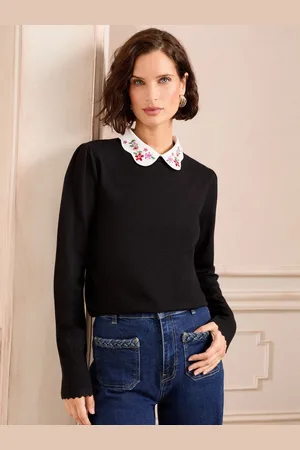 Love & Roses Embroidered Poplin Collar Fine Gauge Jumper46