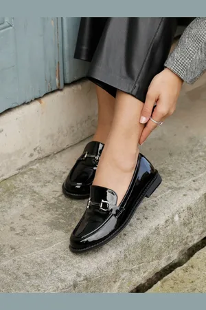 Linzi Belle Patent Slip-Ons Loafers With Gold Trim