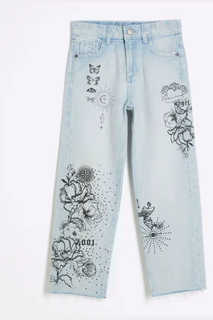 River Island Girls Mono Doodle Straight 100% Cotton Jeans110116cm