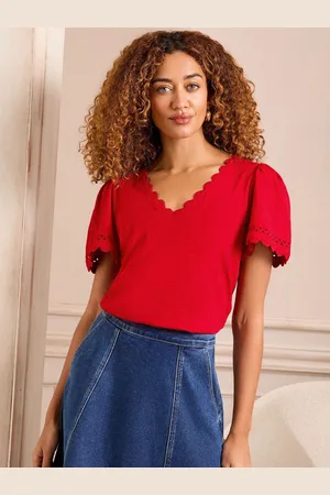 Love & Roses Scallop V-Neck 100% Cotton T-Shirt40