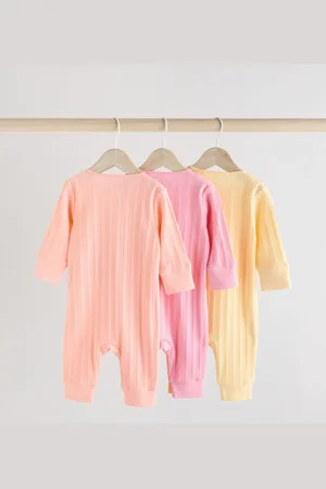 Next 100% Cotton Rib Baby Two Way Zip Sleepsuits 3 Pack (0mths-3yrs)6874cm