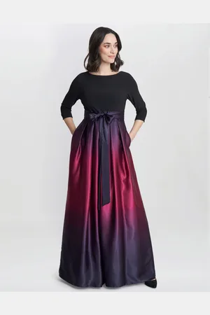 Gina Bacconi Purple Ingrid V-Neck Back Ombre Satin Maxi Dress44