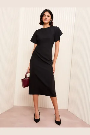 Friends Like These Short Sleeve Midi Tailored Dress With Ruche Detail38