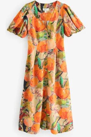 Next Button Down Pufærme Midi Kjole med Hør10 s