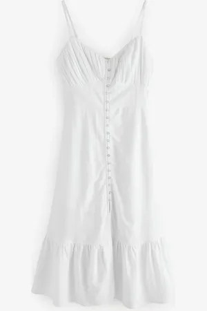 Next Button Down Midi Kjole Med Hør40høj