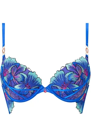 Ann Summers Cobalt Fluorescence Floral Print Embroidery Padded Plunge Bra75DD