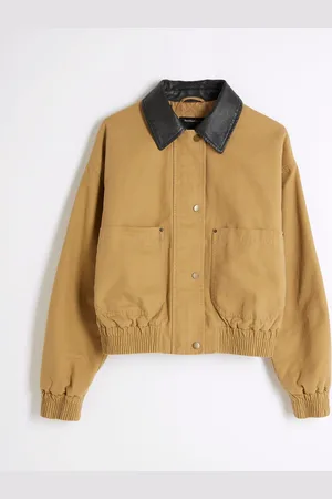 River Island 100% Cotton Faux Leather Collar Casual Bomber Jacket46