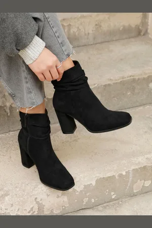 Linzi Mila Kunstigt ruskind Ruched Square Toe Block Heel Boots