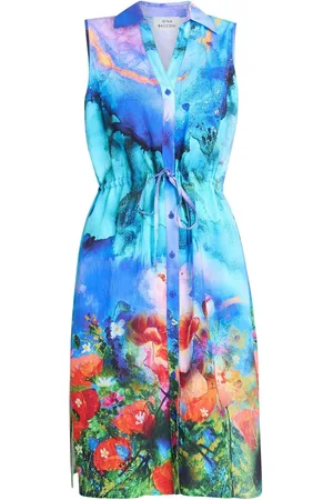 Gina Bacconi Blue Everly Poppy Print Shirt Dresssmall