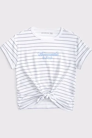 Abercrombie & Fitch Cropped Short Sleeve Logo White T-Shirt With Tie Front158164cm