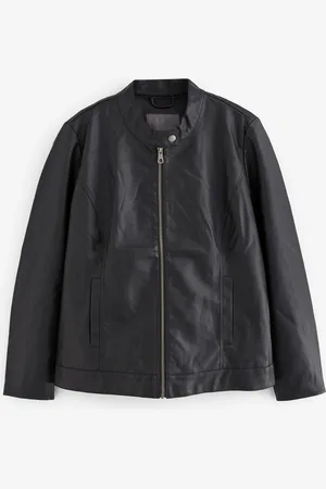 ONLY Collarless Faux Leather Biker Jacket50