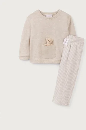 The White Company 100% Bear Sweatshirt i økologisk bomuld & Stribet Hvid Bukser6874cm