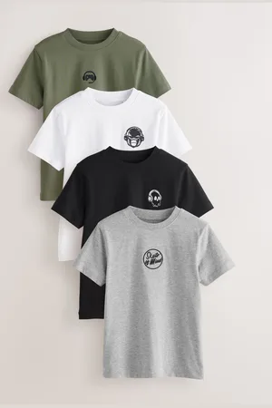 Next Short Sleeves Embroidery Sign Off 100% Cotton T-Shirts 4 Pack (3-16yrs)7 år (122cm)