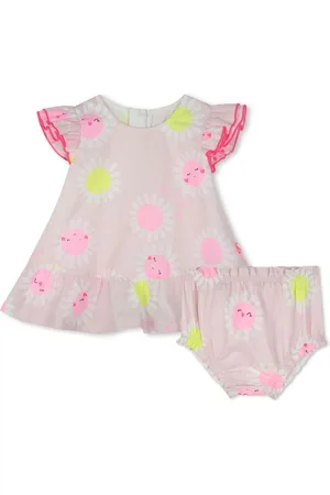 Billieblush Baby Lyserød 100% Bomuld Blomster Kjole And Bloomer Sæt6874cm