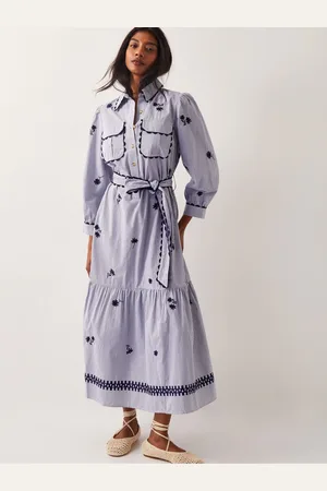 Monsoon Amelia Embroidered Shirt Maxi 100% Cotton Dress40