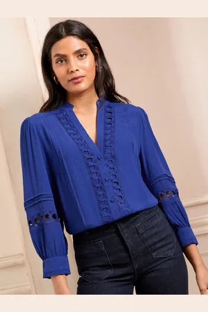 Love & Roses Hjerte Trim Pintuck Notch Neck 3/4 3/4 ærnelængde Bluse44