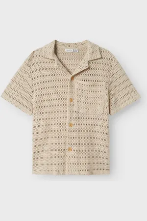 NAME IT Revere Collar Button Down Crochet 100% Organic Cotton Shirt146152cm