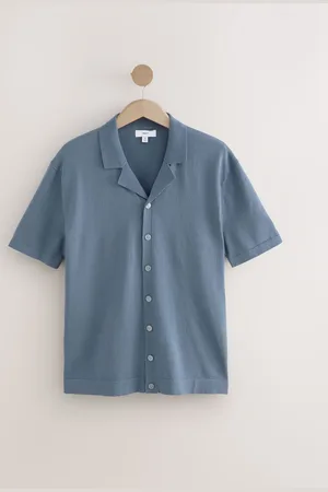 Next Regular Fit Cotton Rich Short Sleeve Knitted Shirt with Cuban Collarsmall
